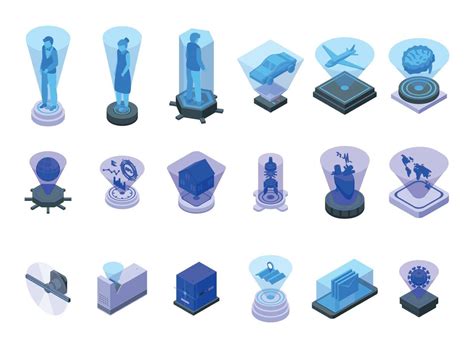 Hologram Projection Icons Set Isometric Vector Experience Reality