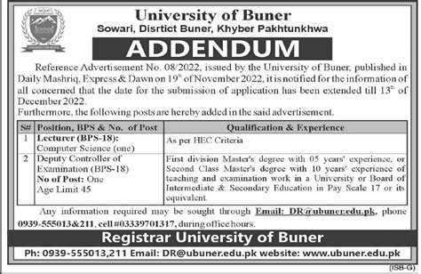 The University Of Buner Job 2022 2024 Job Advertisement Pakistan