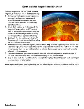 Earth Science Regents Review Sheet By DeLeoScience TpT