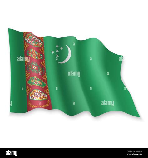 D Realistic Waving Flag Of Turkmenistan On White Background Stock