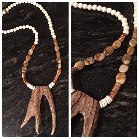 Antler Necklace With Cream Beading And A Very Unique Tip Deer Antler