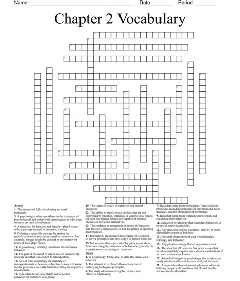 Chapter 2 Vocabulary Crossword Wordmint