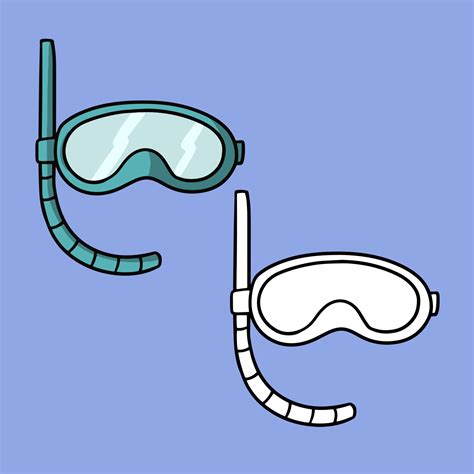 A Set Of Pictures A Scuba Diving Mask With A Breathing Tube A Vector