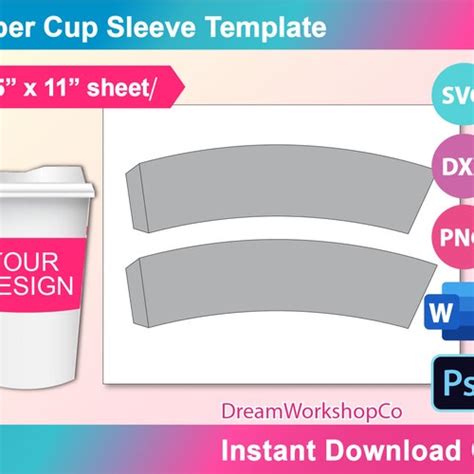 Bundle Cup Wrapper Template 4 Sizes Svg Dxf Ms Word Docx Etsy