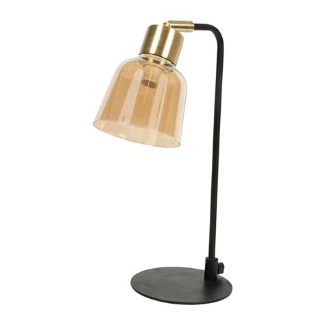 Lampe Poser Abat Jour Verre Noir Et Or H Cm Centrakor