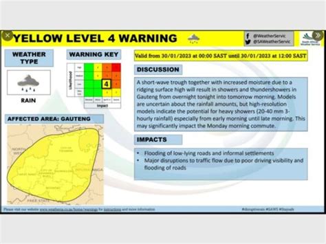 SAWS Issues Yellow Level 4 Warning For Gauteng Randfontein Herald