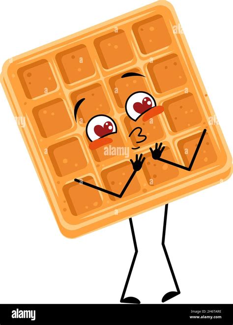 Cute Character Belgian Waffle With Love Emotions Smile Face Arms And