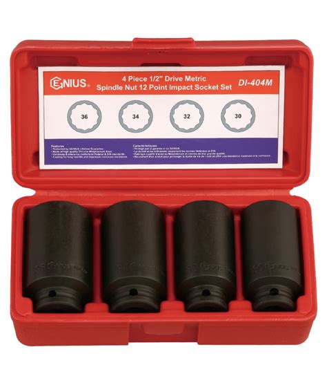 4 Piece 1 2 Dr Metric Spindle Nut Impact Socket Set Cr Mo 12 Pt