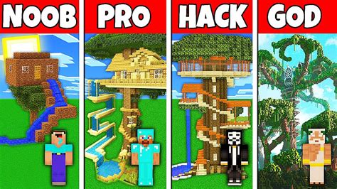 Minecraft Battle NOOB Vs PRO Vs HACKER Vs GOD TREE HOUSE WITH WATER