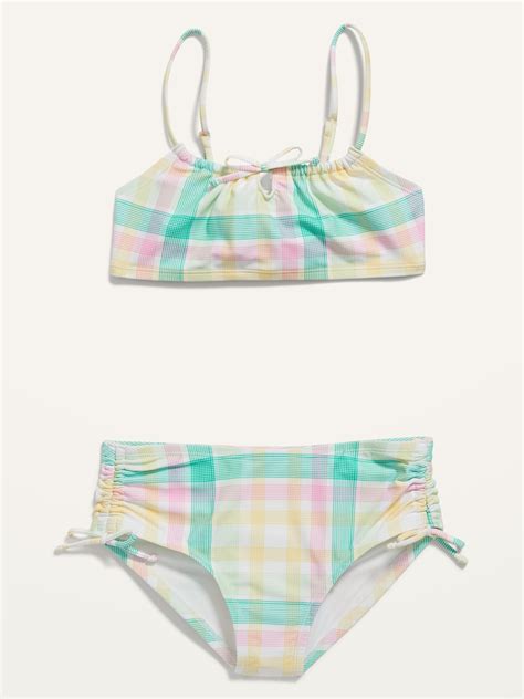 Patterned Cinch Tie Bikini 2 Piece Swim Set For Girls Old Navy