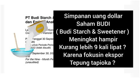 Inilah Isi Laporan Keuangan Saham Budi Budi Starch Sweetener