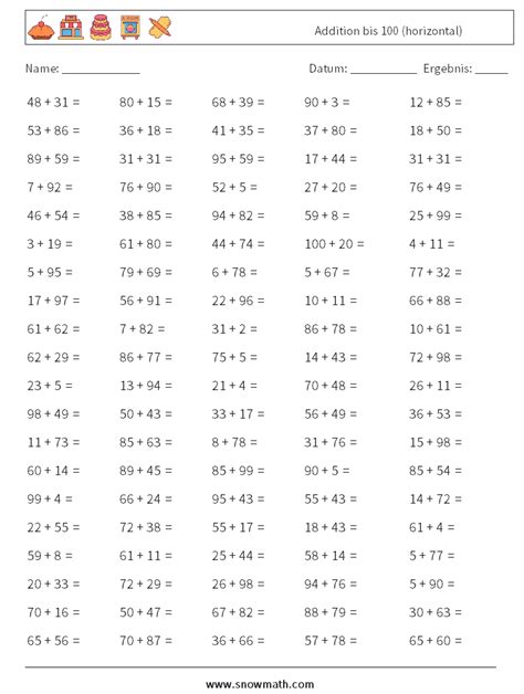 addition 100 addition Arbeitsblätter Mathe Arbeitsblätter Mathe Übungen