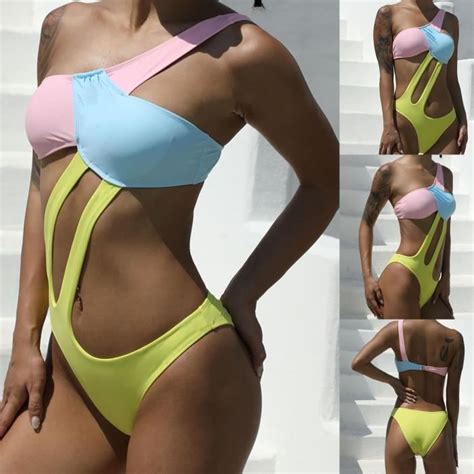 Maillot De Bain Maillots Sexy Pour Femmes Bikini Imprimé Couleur Contrastée Jaune Jaune