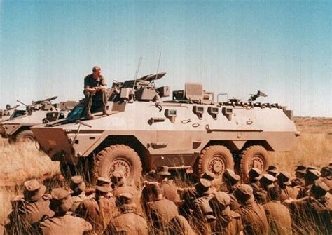 Sadf Soldiers Briefing In Front Of Ratel Ifv