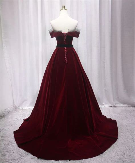 Burgundy Velvet Princess Prom Dress Long Formal Evening Gown On Luulla