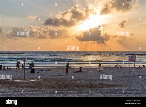 Tel Aviv beach sunset Stock Photo - Alamy