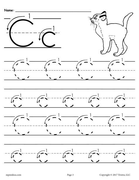 Free Printable Letter C Tracing Worksheet With Number And Arrow Guides