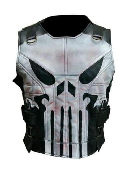Black Leather Punisher Vest Forces Jackets