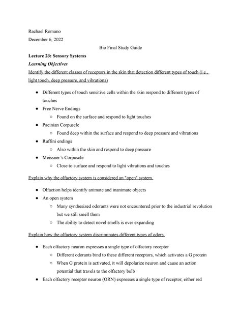 Bio Final Exam Study Guide Rachael Romano December Bio Final