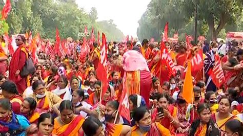 Anganwadi Workers In Odisha Stage Rally In Front Of State Assembly