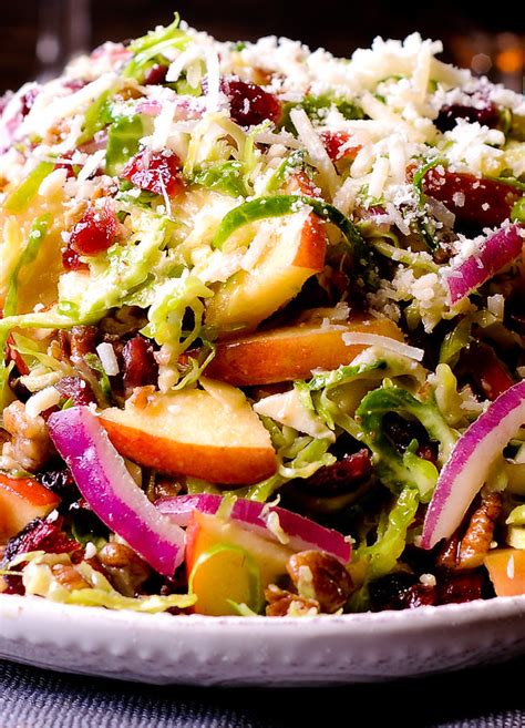 This Honey Mustard Brussels Sprout Salad With Cranberries Apples And Pecans Slaw Recipes Lunch