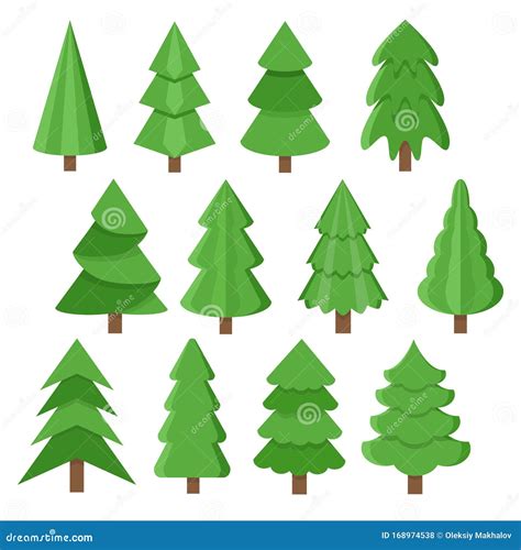 Vector Set Of Cartoon Christmas Trees Pines For Greeting Card Invitation T Box Banner