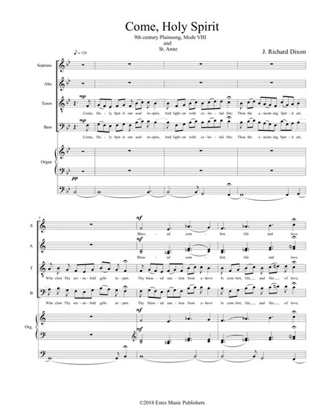 Come Holy Spirit Arr Estes Music Publishers By J Richard Dixon