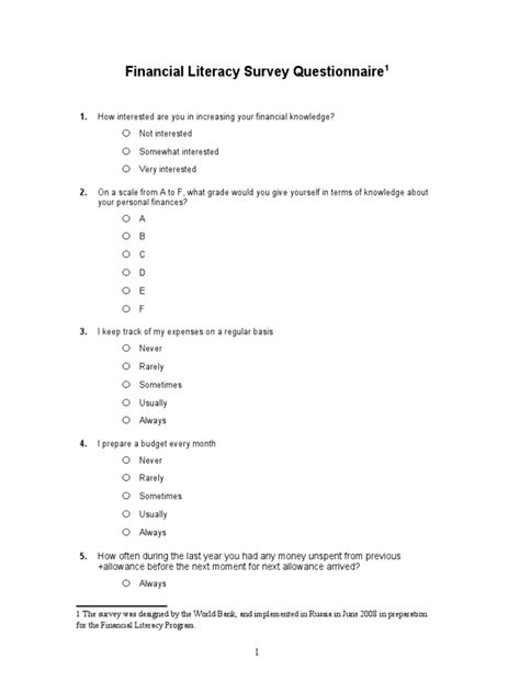 Financial Literacy Questionnaire | PDF | Money | Debt