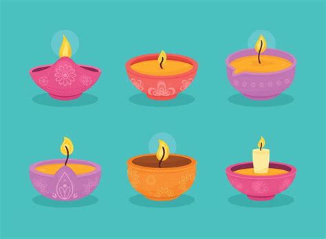 six diwali ceremony candles 11451959 Vector Art at Vecteezy