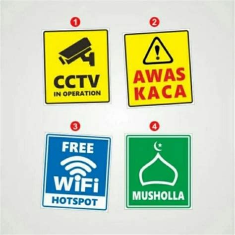 Jual STIKER SIGN 1011 5cm AREA CCTV AWAS KACA FREE WIFI MUSHOLA Rambu