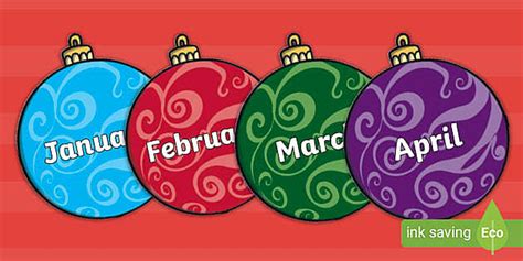 Months Of The Year On Christmas Baubles Professor Feito