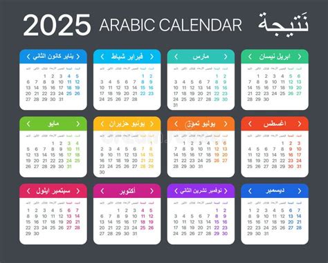 2025 Kalendervektorvorlage Grafische Darstellung Arabische Version