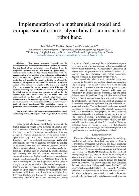 Pdf Implementation Of A Mathematical Model And Comparison Of Control