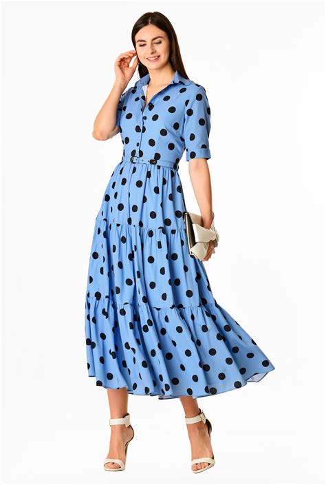 Shop Polka Dot Print Crepe Tiered Shirtdress Eshakti