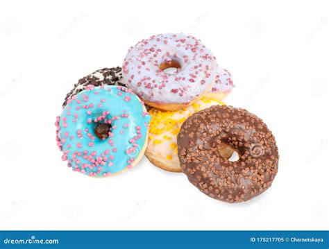 Donuts Glaseados Y Dulces Sobre Fondo Blanco Imagen De Archivo Imagen