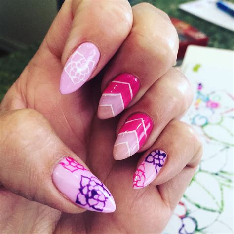 Spring Nail Art Pink Stripes And Flowers Spring Nail Art Spring