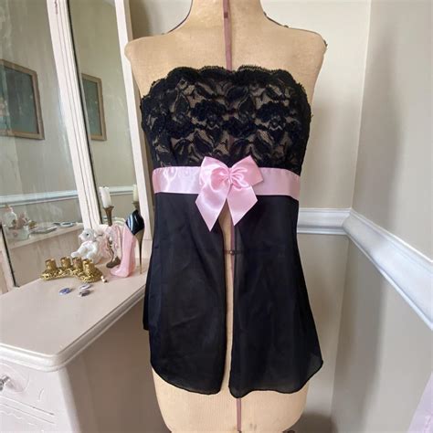 Y K Black Lingerie Top With Pink Bow In Center Depop