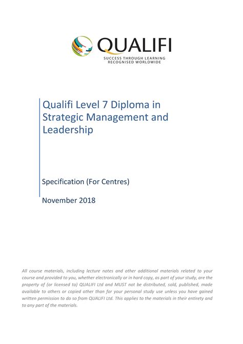 Level Diploma In Strategic Management And Leadership Qualifi Level