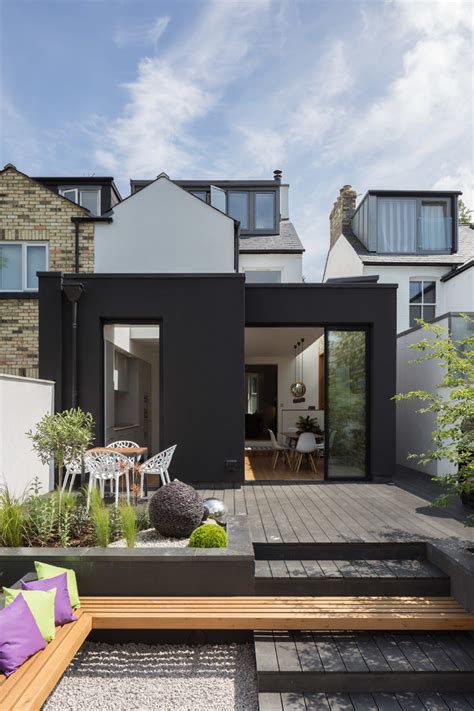 Black Rendered Extension Contemporary Terrace Cambridgeshire By