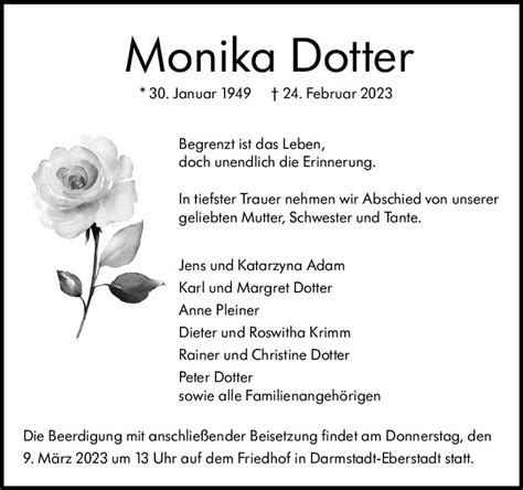 Traueranzeigen Von Monika Dotter Vrm Trauer De