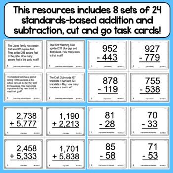 3rd Grade Math Task Cards Florida B E S T Standards Add Subtract MA