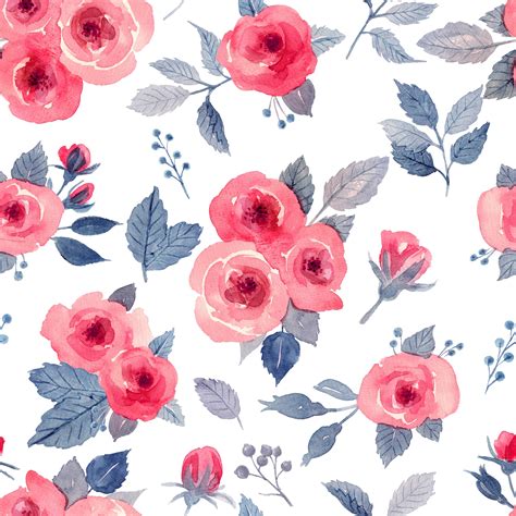 Buy Loose Watercolor Roses In Red And Dark Blue Wallpaper Happywall