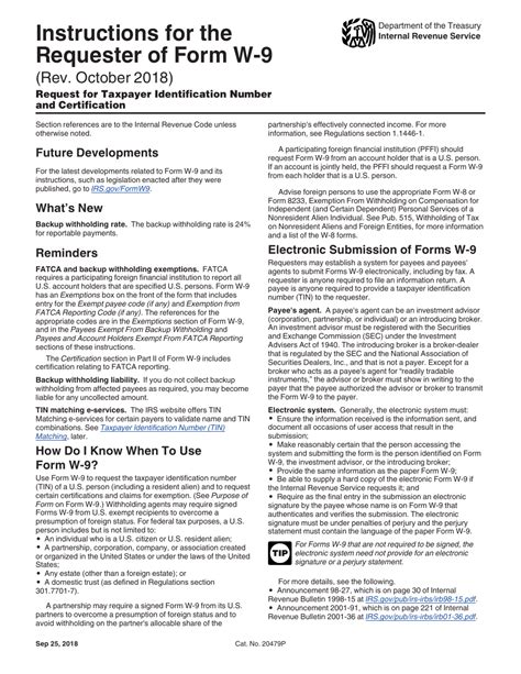 Download Instructions For Irs Form W 9 Request For Taxpayer Identification Number And