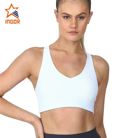 Wholesale Women Yoga Clothing Eco Friendly White Sexy V Neck Top Halter Sports Bra Fitness Wear