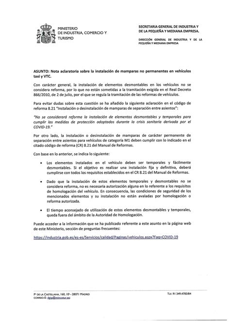 Nota Aclaratoria Del Ministerio De Industria Sobre La Instalación De