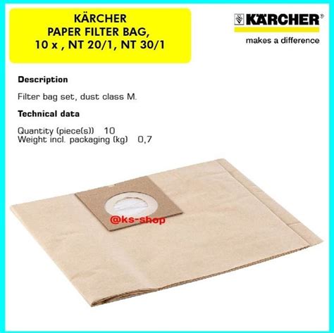 Jual Karcher Paper Filter Bags For Vacuum Cleaner NT 20 1 NT 30 1 Di