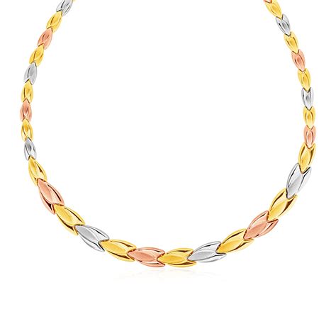 Graduated Flower Link Necklace In K Tri Color Gold Richard Cannon