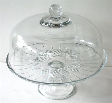 Clear Glass Cake Stand With Dome Vintage Dessert Serving