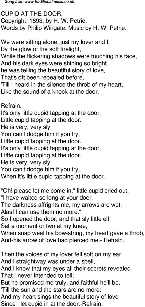 Old Time Song Lyrics for 52 Cupid At The Door