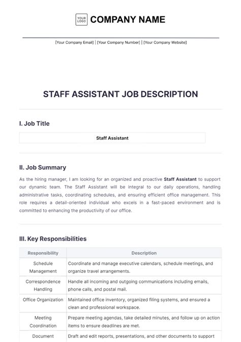 Free Staff Assistant Job Description Template Edit Online And Download